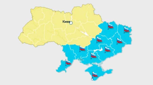На картах оккупантов часть областей Украины отмечена как русская территория