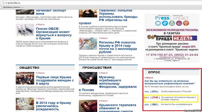 Редактора кримської проросійської газети анулював результати опитування про статус півострова