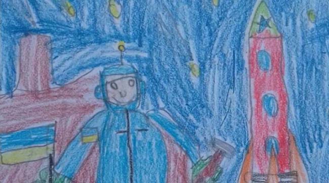 ​В Симферополе ребенок нарисовал космонавта с украинским флагом